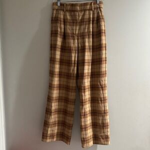 Wilfred Plaid Wide Leg Trousers Tan Brown Purple High Waisted Size 6